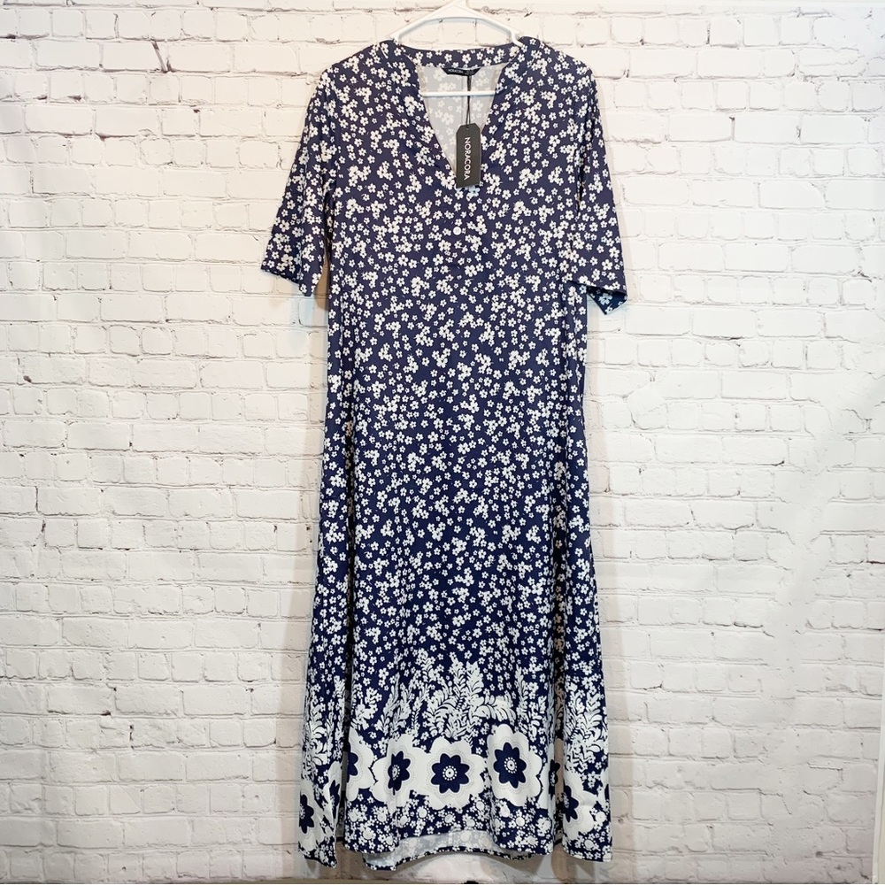 Noracora Short sleeve V-neck Floral long Dress